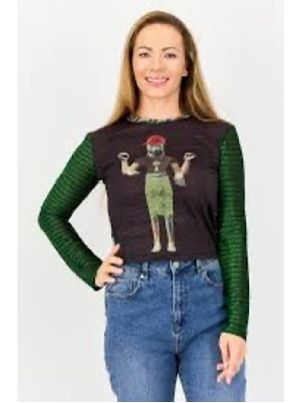 Desigual Long Sleeve Graphic Artsy Avante Gard Long Sleeve Size M Black Green